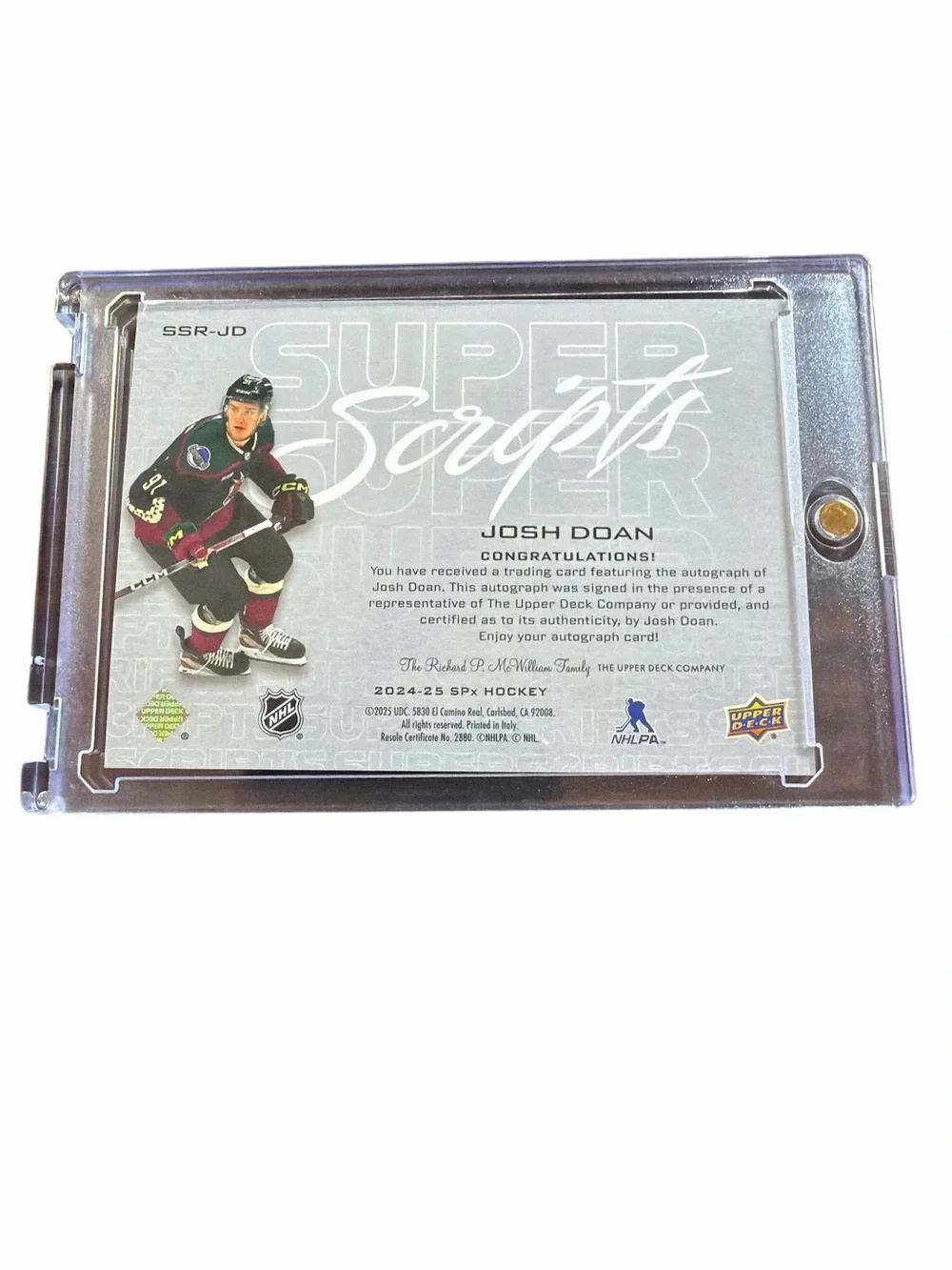 Josh Doan Signed Rookie Card - 2024-25 Upper Deck SPx Super Scripts